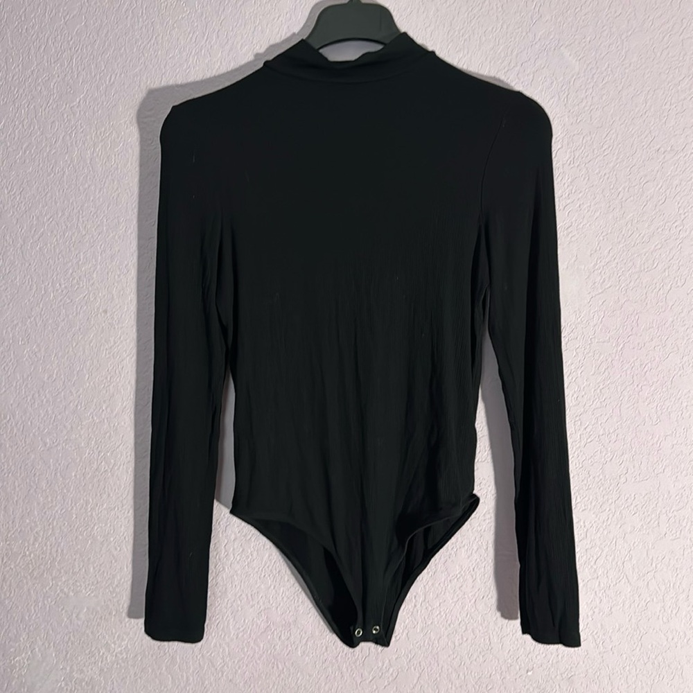 Black Ribbed Turtleneck Mockneck Longsleeve Bodysuit